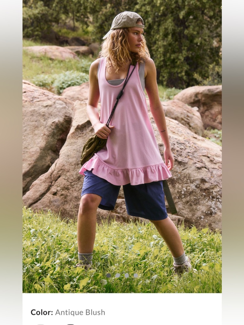 FP Movement by Free People Antique Blush Ruffled Hem Twirl Tunic Tank